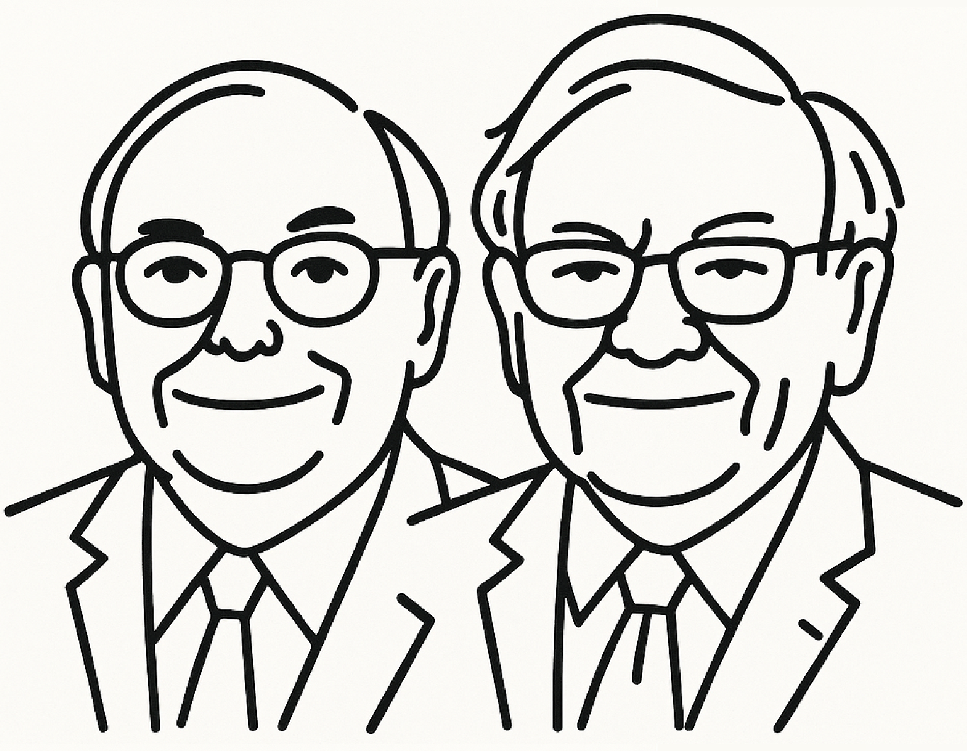Line-Art Portrait von Charlie Munger und Warren Buffet